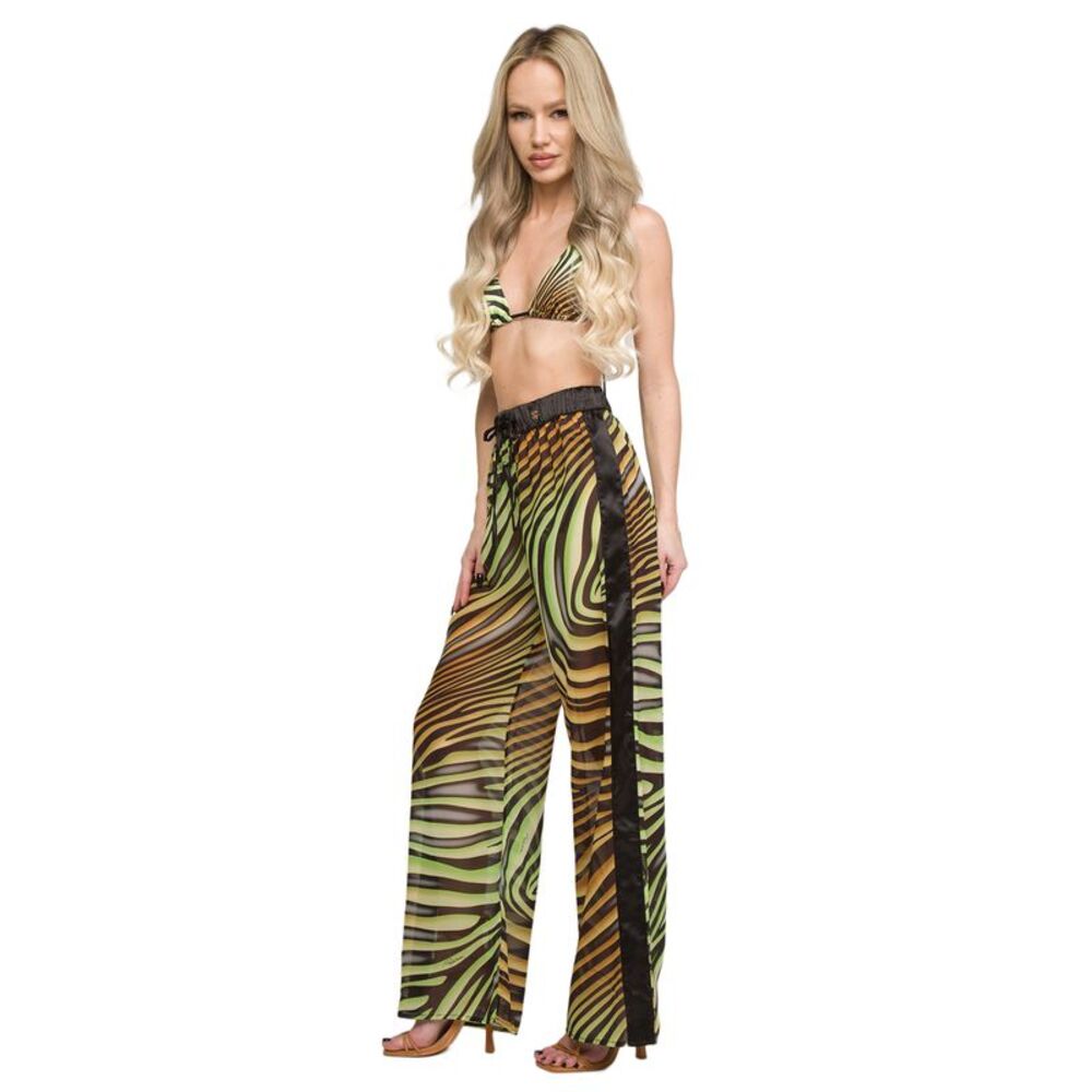 Roberto Cavalli Tiger Printed Chiffon Palazzo Pants- - Picture 2 of 5